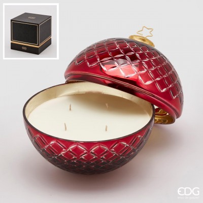 Candele Di Cera 18 Cm Çapında Kırmızı Cam Zeminli Mum