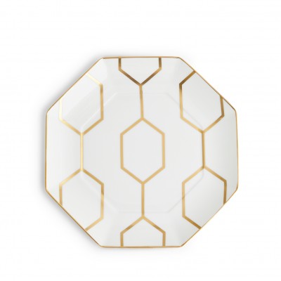 Gio Gold 23 Cm İşlemeli Beyaz Tatlı Tabağı